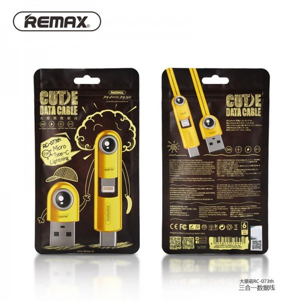 Кабель Remax Cutie Series RC-073th 3 в 1 Micro/Type-C/Lightning 