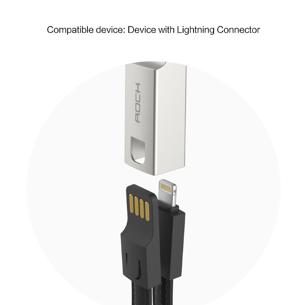 Кожаный кабель-брелок USB/Lightning Rock Leather Cable with Keychain 