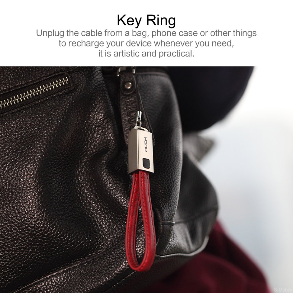 Кожаный кабель-брелок USB/Lightning Rock Leather Cable with Keychain 