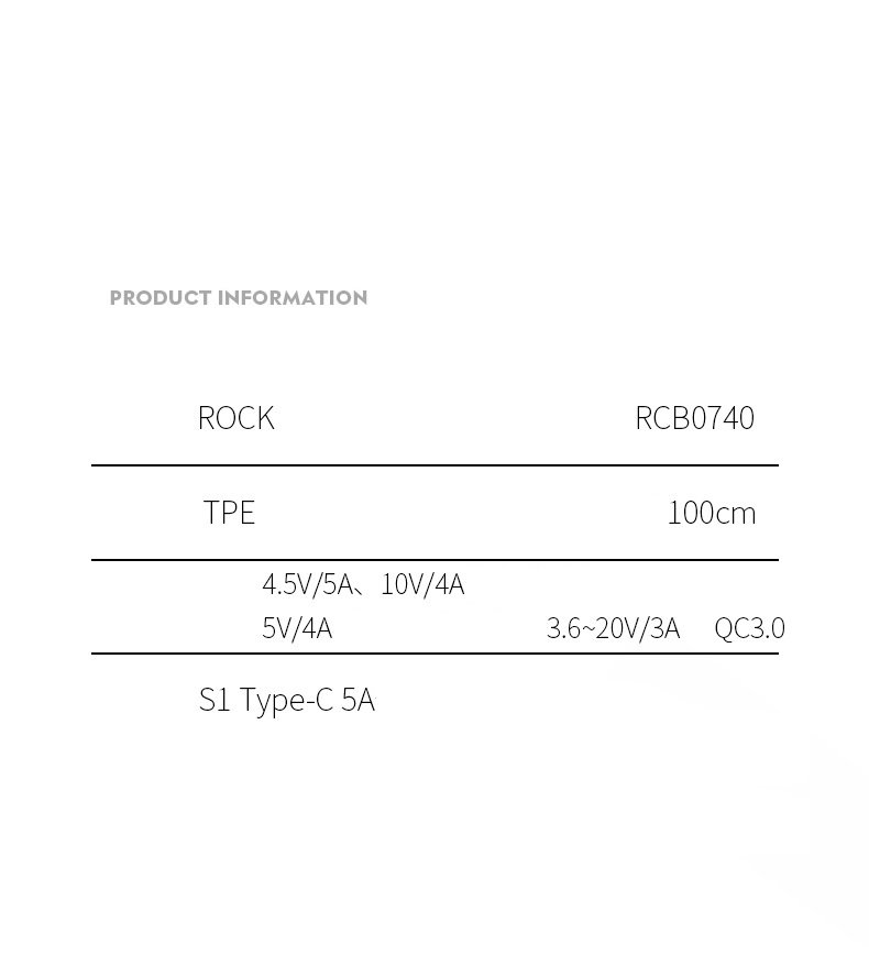 Кабель usb для быстрой зарядки 5A Rock s1 rcb0740 