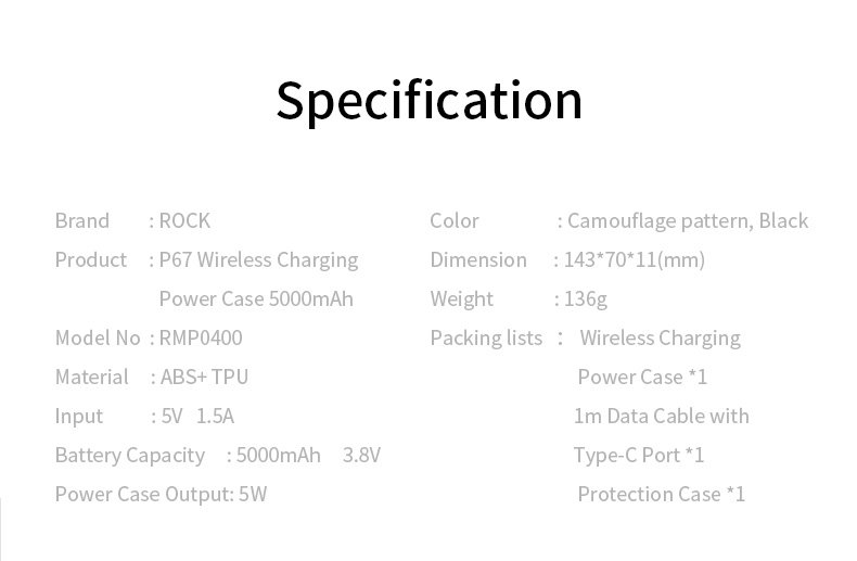 Rock P67 беспроводной аккумулятор накладка на iPhone XR 
