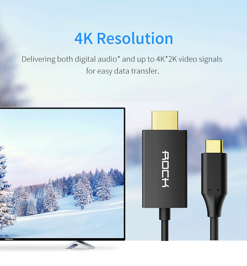 Кабель-адаптер Rock Type C to HDMI Cable 1.8M  RCB0579 