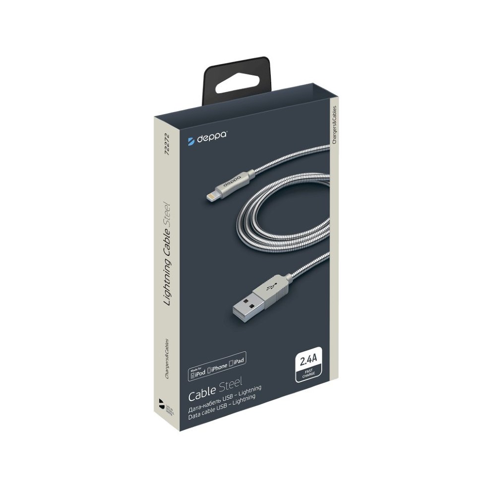 Кабель Lightning Deppa Steel — 8-pin для Apple, MFI 
