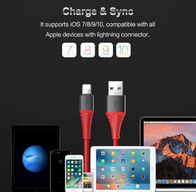 Кабель USB-Lightning Rock Hi-Tensile Charge&Sync Round Cable красный 25см 