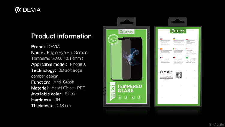 Защитное стекло на iPhone X Devia Eagle eye full screen tempered glass(0.18mm) 