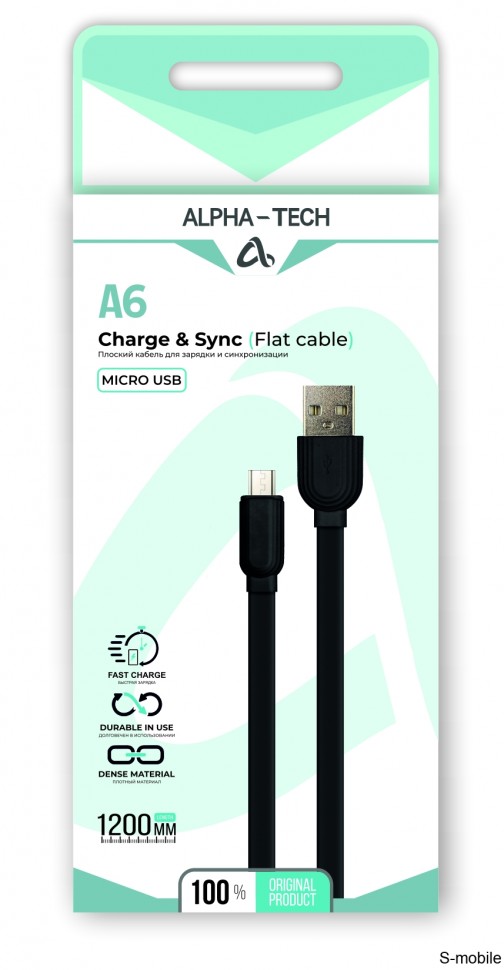 Кабель ALPHA-TECH A6 Charge & Sync USB to Micro 