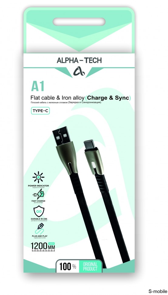 Кабель ALPHA-TECH A1 Charge & Sync USB to Type-C 