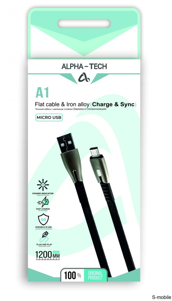 Кабель ALPHA-TECH A1 Charge & Sync USB to Micro 
