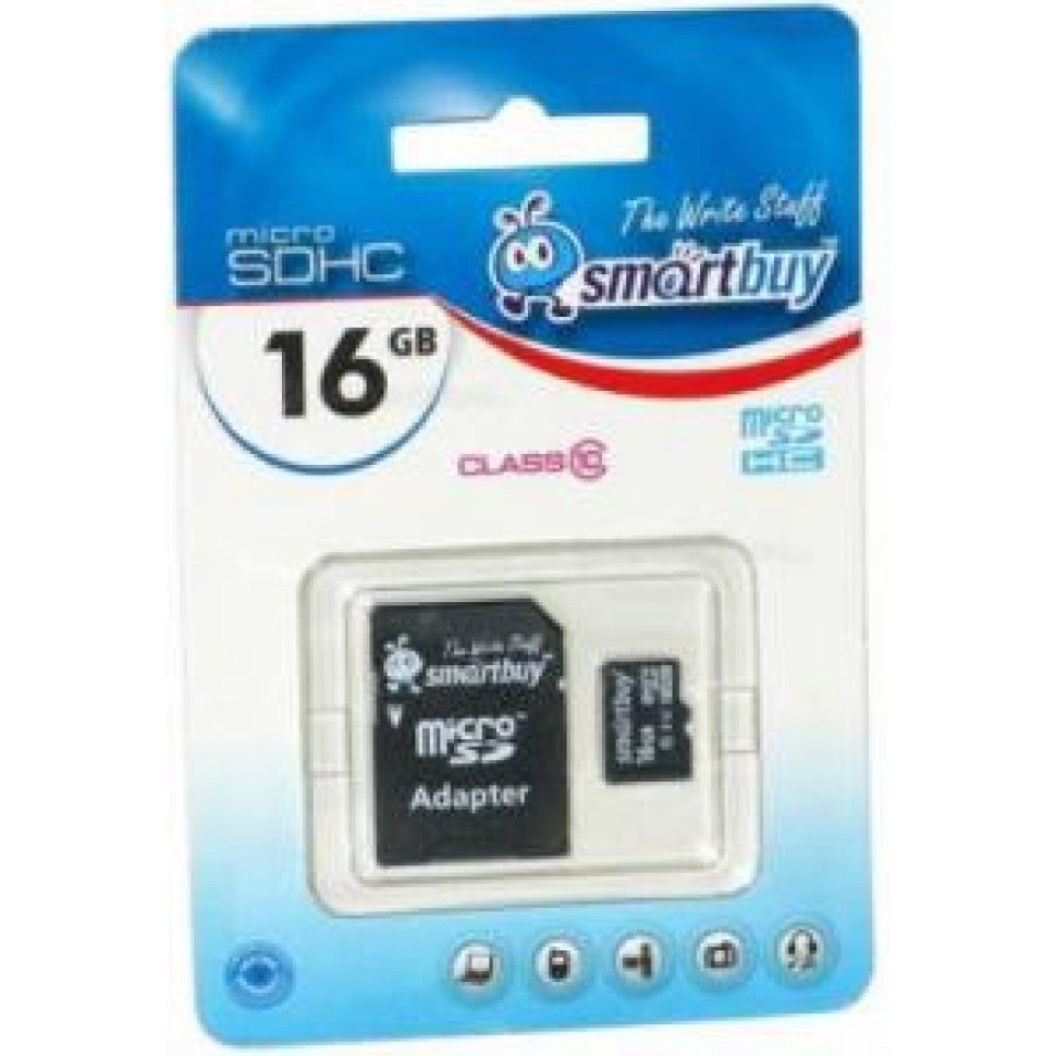 Карта памяти MicroSD  16GB  Smart Buy Class 10 + SD адаптер 